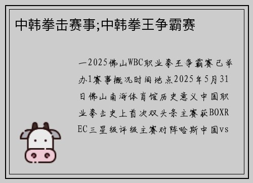 中韩拳击赛事;中韩拳王争霸赛